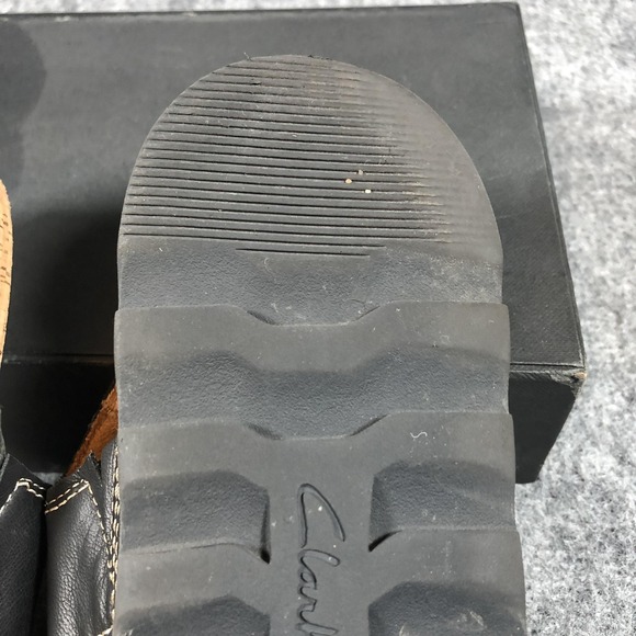 Clarks Sandals Womens 8.5 M Black Leather Slingback Cork Wedge Comfort Shoes - Picture 15 of 16